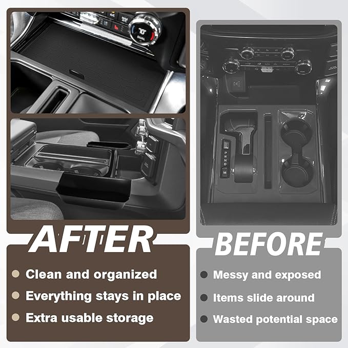 Muslogy Center Console Organizer 2PCS Compatible with 2021-2026 Ford F150 Accessories Front Console Storage Cover & Side Hanging Organizer Privacy Lid with USB Hole, Left & Right Seat Phone Pocket
