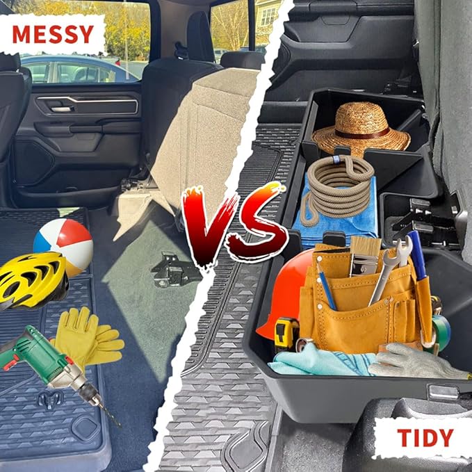 Rear Underseat Storage Compatible with 2019-2025 RAM 1500 Pickup ABS Under Seat Organizer Bin (ABS - Black, 2019+ RAM 1500)
