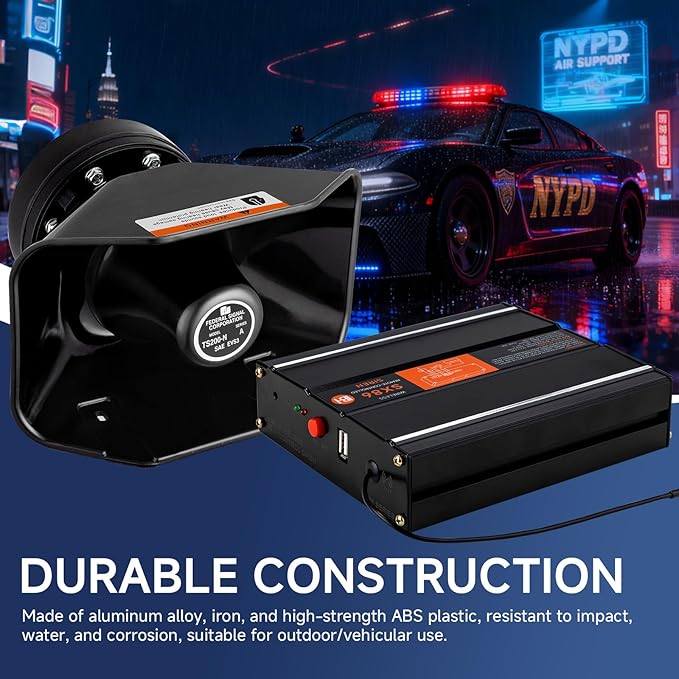 Warning Emergency Siren 12V Police Siren Speaker PA System Kit 200W 125-150dB Remote Control with Handheld Microphone for Car Ambulance Vehicles Fire Truck SUV ATV UTV