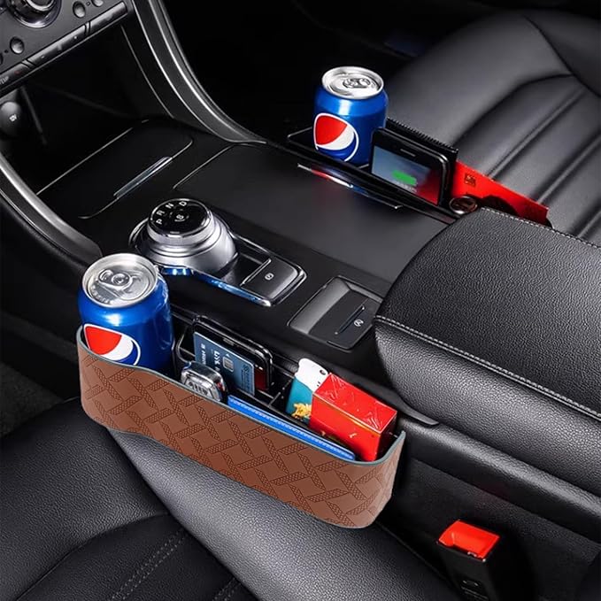 Car Seat Gap Filler Organizer, 2 Pack Seat Gap Storage Box, Leather Cup Holder Gap Bag for Console Car Organizers and Storage, Car Gap Filler Organizer for Phones, Sunglasses, Keys and Cards