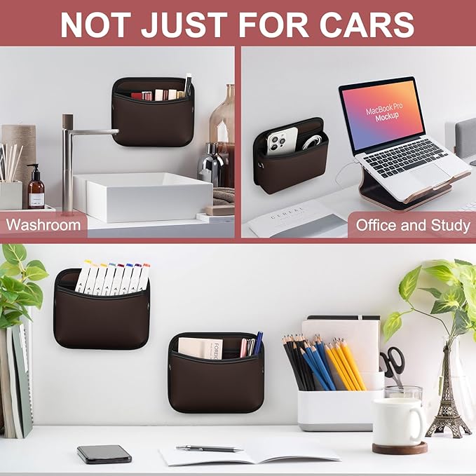Accmor Universal Car Side Pocket Organizer, PU Leather Car Pocket Pouch for Car Seat, Door, Window, Console, Cards Trash Cell Phone Sunglasses Holder for Car, Brown