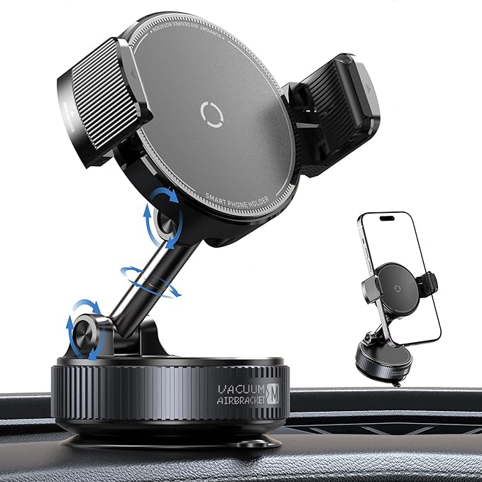 Upgraded 360° Nano Gel Vacuum Phone Holder for Dashboard Reinforced Suction Cup (Ultra-Strong Suction), Cell Phone Holders for Your Car/Gym/Mirror Car Phone Mount for iPhone & Android Phones