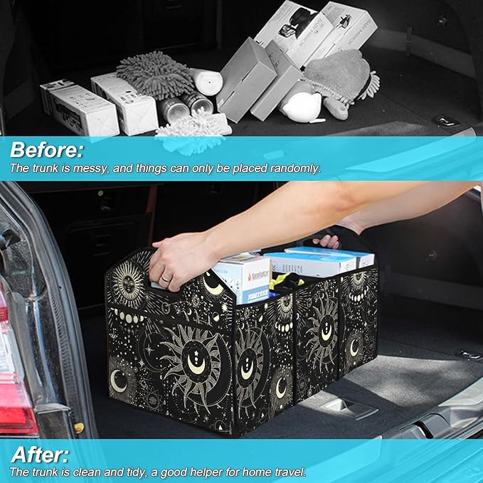 Sun Moon Stars Collapsible Trunk Organizer Automotive Storage Car Multicompartment Large Capacity