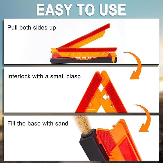 CARTMAN 3 Pack Warning Triangle,Enmergency Reflector, Emergency Triangles for Vehicles,Triangle Kit with Case (Without Sand)