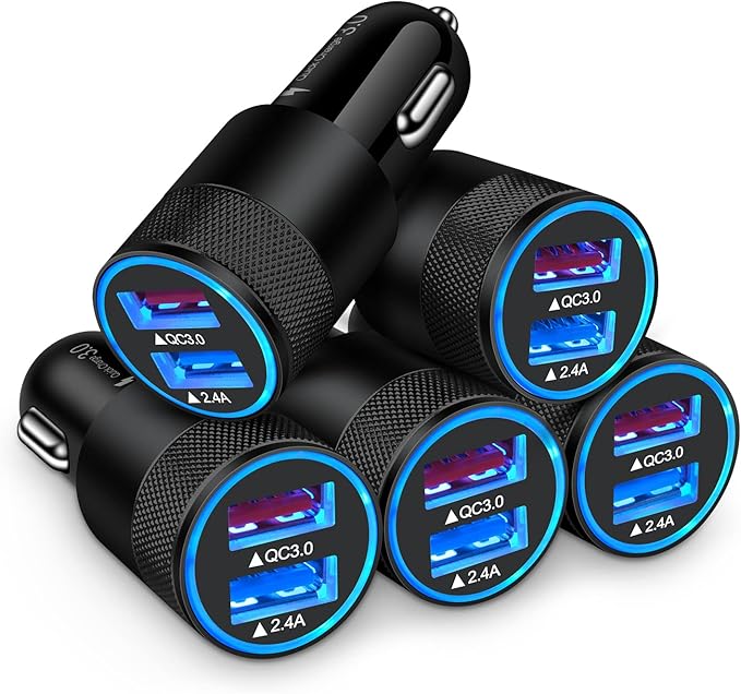 Fast Car Charger, [5Pack] Quick Charging 5.4A/30W Phone USB Car Charger Adapter Rapid Plug 2 Port Cigarette Lighter Charger Flush Compatible Samsung, Tablet, iPhone, iPad, LG