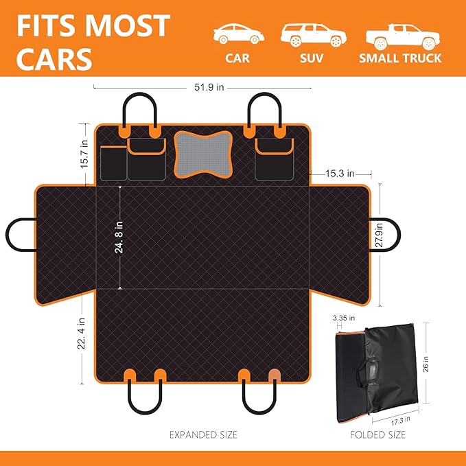 Back Seat Extender for Dogs,Dog Car Seat Cover for Back Seat with Hard Bottom Holds 500 lbs,Car Seat Protector,Waterproof Extender for Dogs,Dog Hammock,Pet Bed for Full-Size Cars,SUVs, Small Trucks