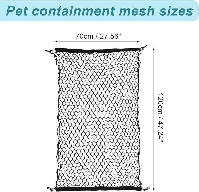 Dog Car Net Barrier, Hook Pet Divider - Black, 47.24"x27.56"