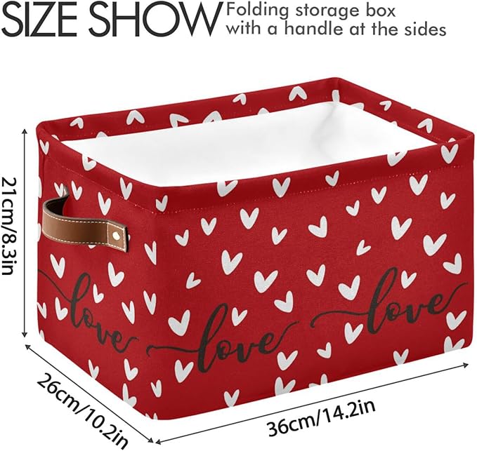 Red White Black Love Heart Storage Basket Fabric Kitchen Baskets Happy Valentine's Mother's Day Open Home Storage Bins Boxes Foldable Organizer Bag Cloth Toy Book Shelf Closet Baskets 16×12×8 Inches