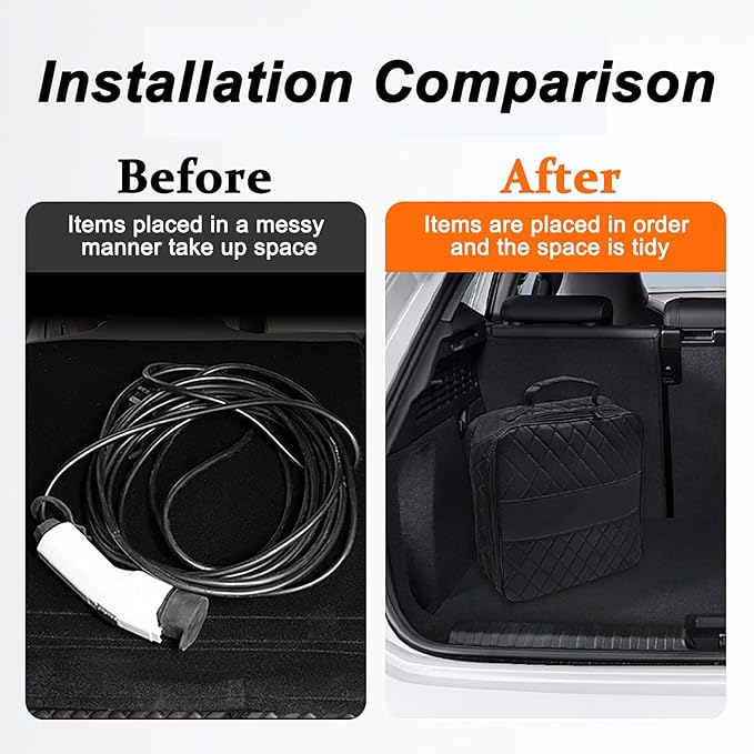 EV Charging Cable Storage Bag for Volvo Multiple PHEV/Electric Models, PU Leather Water-Resistant Reinforced Case, Large Capacity Durable Car Charging Cable Organizer,A Carbon Fiber Texture