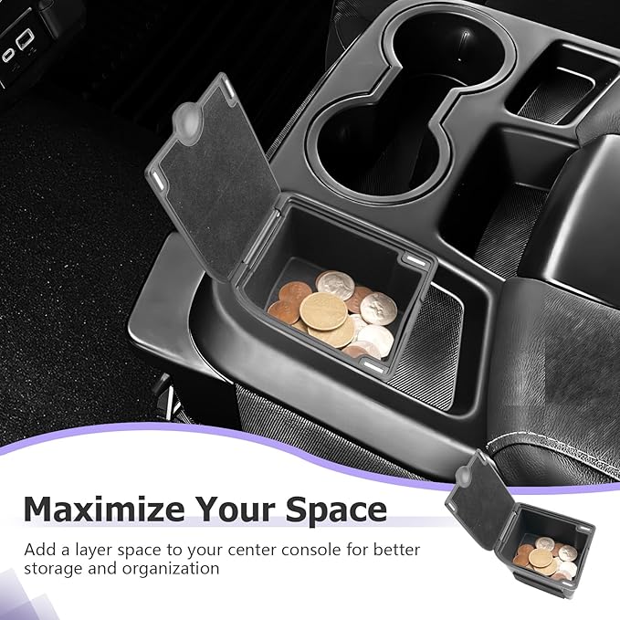 LUWU Center Console Coins Box Compatible with 2019-2026 Chevy Silverado/GMC Sierra 1500 & 2020-2025 2026 Chevrolet Silverado/Sierra 2500HD 3500HD Accessories (Split-Bench Folding Seat)