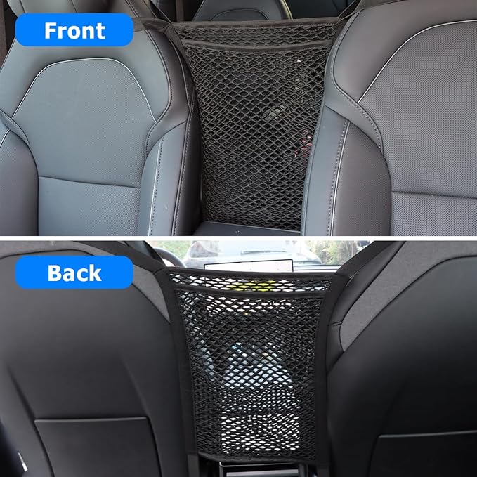 MARCHFA Car Mesh Organizer Car Barrier for Dogs Console Storage Net for Tissue Purse Bag Seat Back Organizer Net (Black) (for One-Piece Seats)