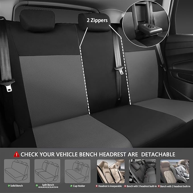CAR PASS 3D Air Mesh Seat Cover Full Sets, Charcoal Car Seat Cover with 5mm Composite Sponge Inside,Airbag Compatible Universal Fit for SUV,Vans,sedans, Trucks, Automotive Interior Covers(Black Gray)
