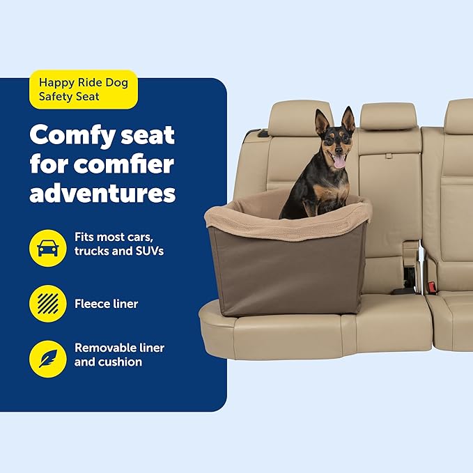 PetSafe Happy Ride Dog Safety Seat - Dedicated Pet Car Seat for Small Dogs - Elevated Booster Seat - Fleece Liner Booster Seat - Machine Washable - Fits Most Cars, Trucks & SUVs
