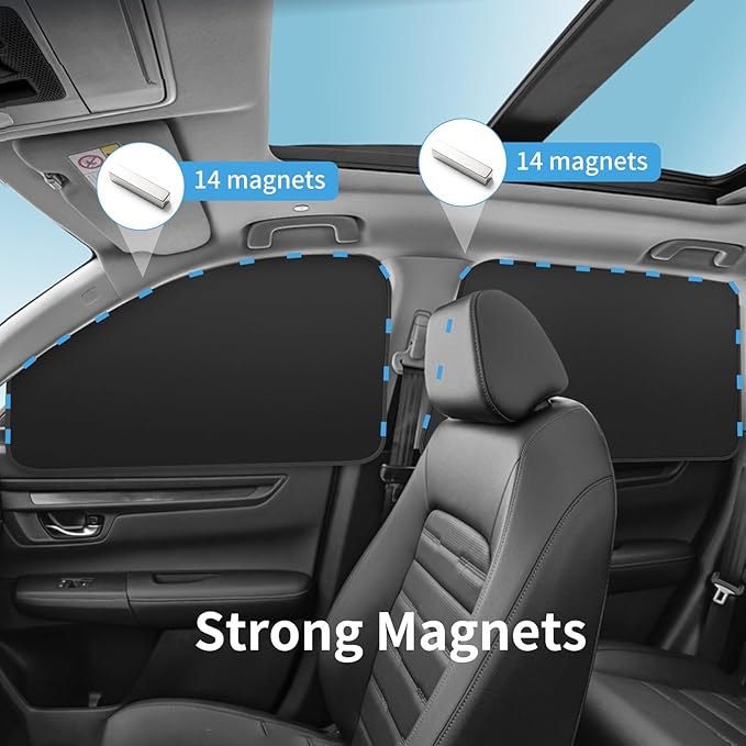 Car Curtains for Side Window - 4 Pcs Privacy Sun Shades Magnetic 100% Block Light Car Window Covers with Cooler Feeling (Silver dexterous, 4pcs)