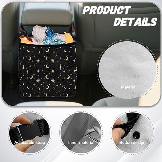 Moon Stars Starry Night Pattern Garbage Bag and Water Resistant Trash Can for Car, Leakproof Trash Can for SUV Truck Car Accessories