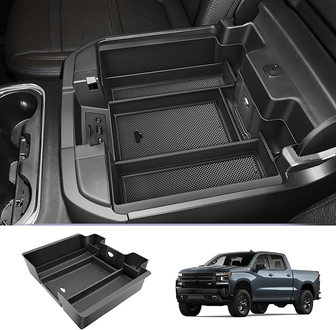 LUWU Center Console Organizer Compatible with 2019 2020 2021 2022 Chevy Silverado/GMC Sierra 1500 & 2020 2021 2022 Chevrolet Silverado/Sierra 2500HD 3500HD Black (ONLY for Full Console w/Bucket Seat)