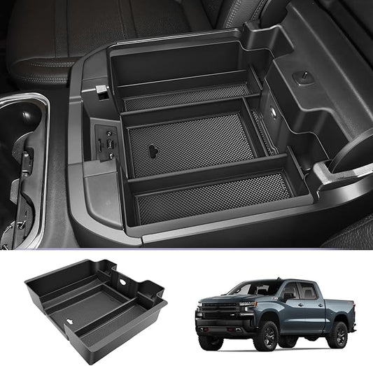 LUWU Center Console Organizer Compatible with 2019 2020 2021 2022 Chevy Silverado/GMC Sierra 1500 & 2020 2021 2022 Chevrolet Silverado/Sierra 2500HD 3500HD Black (ONLY for Full Console w/Bucket Seat)