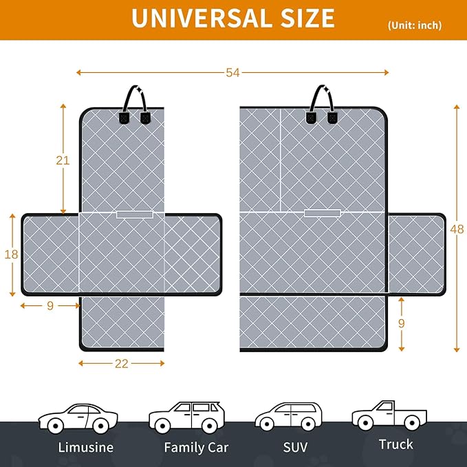 IVY&LANE Dog Car Seat Cover for Back Seat,Conversible 2-in-1 Waterproof Front Seat Cover,Heavy-Duty & Scratchproof Car Seat Protector Cover for SUVs, Trucks and Sedans(Standard,Grey)