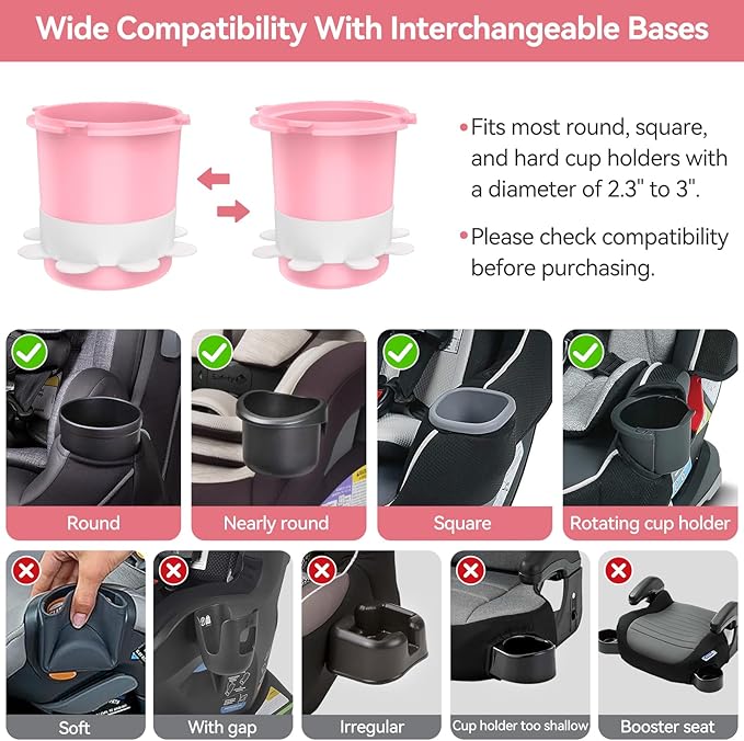 Kids Car Seat Cup Holder Snack Tray - Toddler Travel Essentials for Mess-Free Snacking on Road Trips, Travel Accessory Compatible with Safety Seats & Strollers Console, Pink