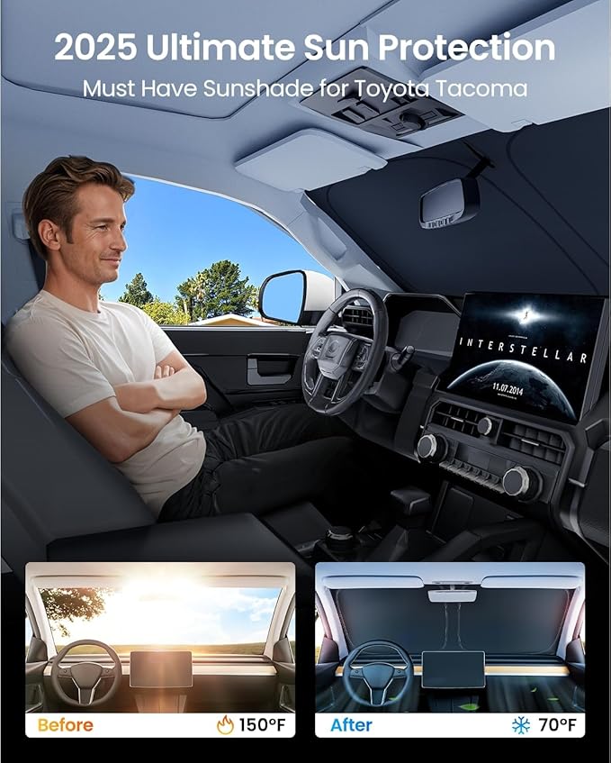 REEVAA Upgraded for Toyota Tacoma 2016-2026 Windshield Sunshade [Tailored Fit, 99% Sun Protection] Foldable Sun Shade Car Accessories with Storage Bag