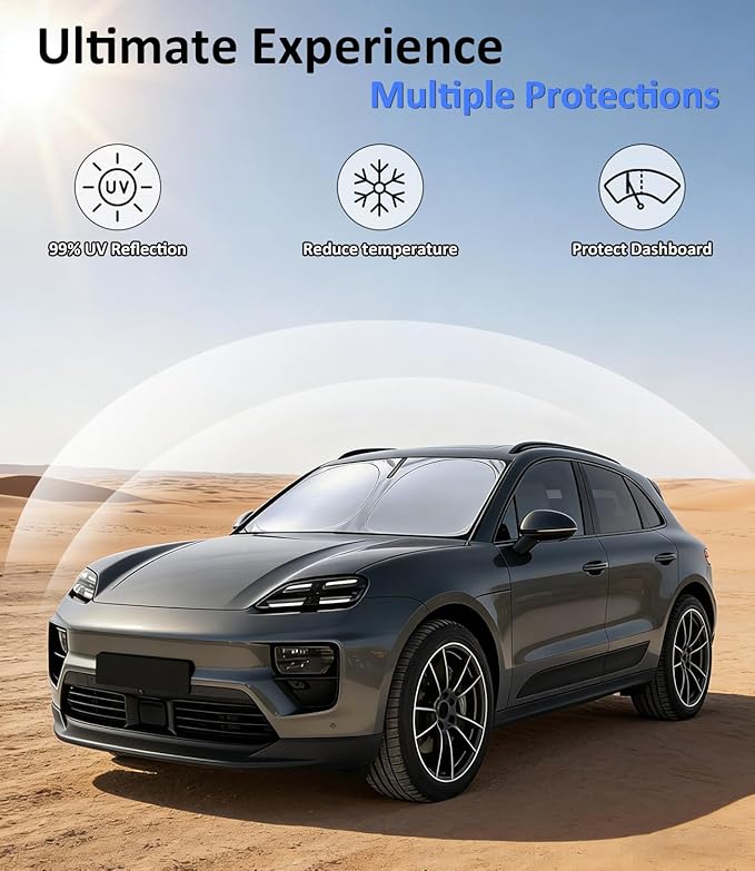 Windshield Sun Shade for Porsche Macan 2014-2024, Car Front Window Sunshade with 240T Sun Visor Protector Blocks UV Rays Heat Sun Shield Accessories