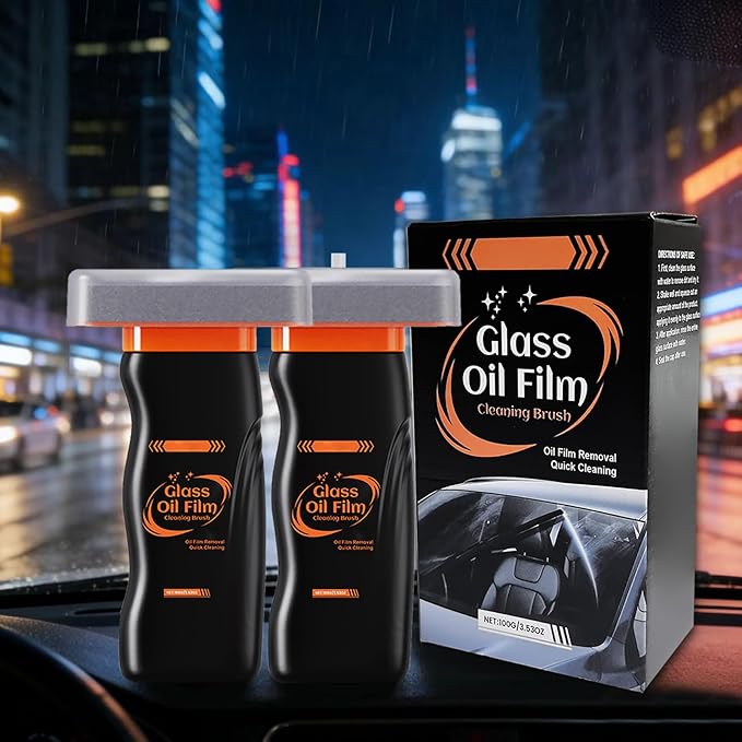 3 Pack Glass Oil Film Remover for Car Windshield-300g, Roll-On Glass Cleaning Compound with Cleaning Board, Removes Smudges & Residue, Restores Clear Visibility (3 Pack)