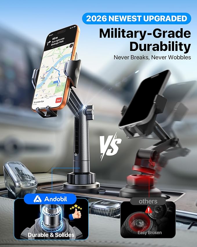 andobil [Upgrade Version Cup Phone Holder for Car Universal Adjustable Long Neck Car Phone Mount Cradle Friendly Compatible with iPhone Samsung Google and All 4.0-7.0 inches Smartphones