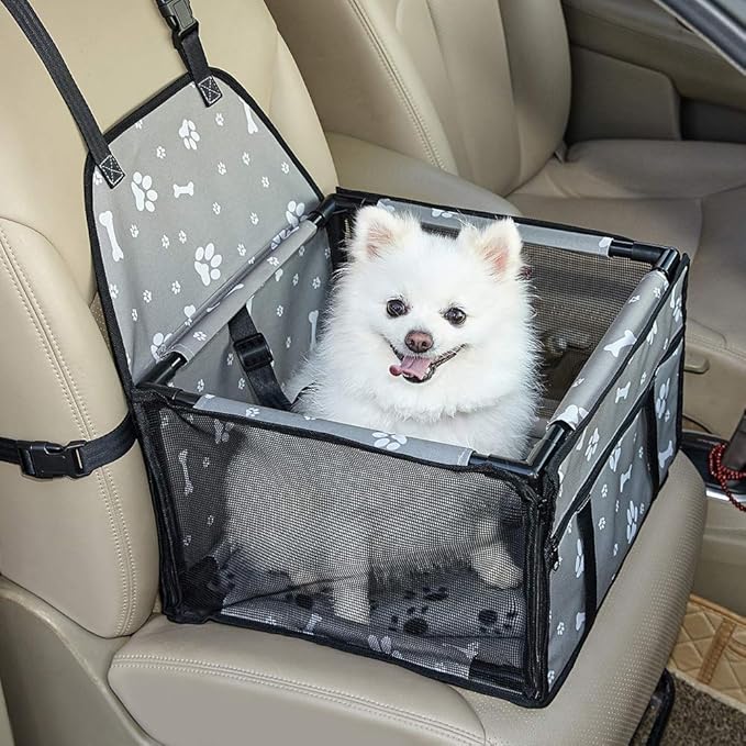 GENORTH Small Dog Car Seats for Small Dogs,Portable Puppy/Pet Car Booster Seat with Clip-On Leash and Mesh Window for Small Pet Up to 11 lbs