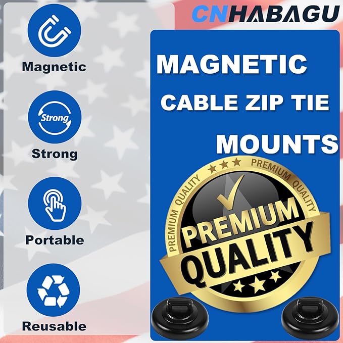 Magnetic Cable Zip Tie Mounts Clips Multipurpose Zip Ties Mount Base Holder Black Wire Cable Holder Mount Wire Clips Management for Home Office Marine Electrical Wiring (Black, 40 Piece)