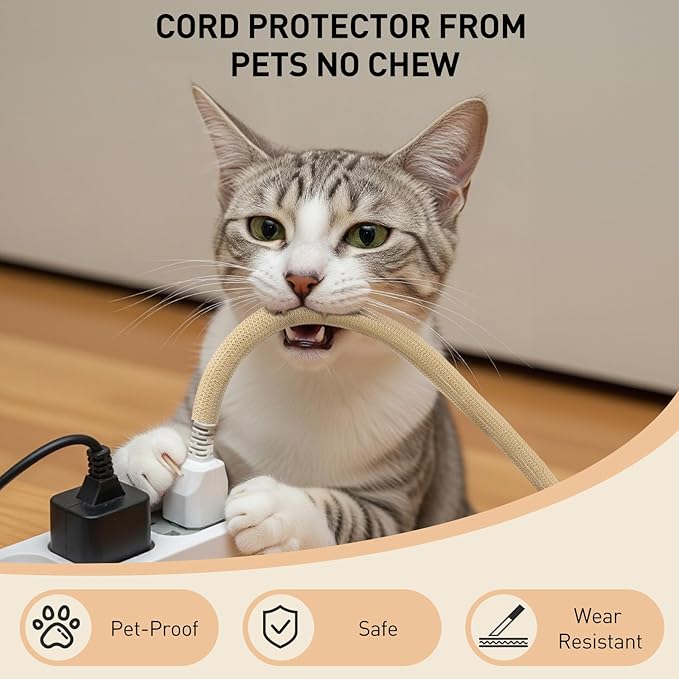 AGPTEK Cable Sleeve, 10ft - 1.5 inch Cable Management, Desk Cord Cover Organizer Wire Hider for Home Office Computer TV Wire Loom Tubing, Pet Proof Cord Protector from Cat Dog Chewing, Wood Color