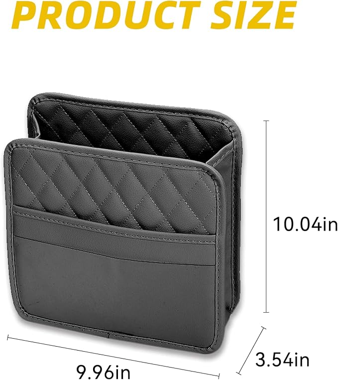 Car Seat Back Hanging Bag, PU Leather Automotive Seat Back Organizer, Multipurpose Vehicle Travel Essentials Accessories for Kids & Adults, Universal for Most Cars (Black)