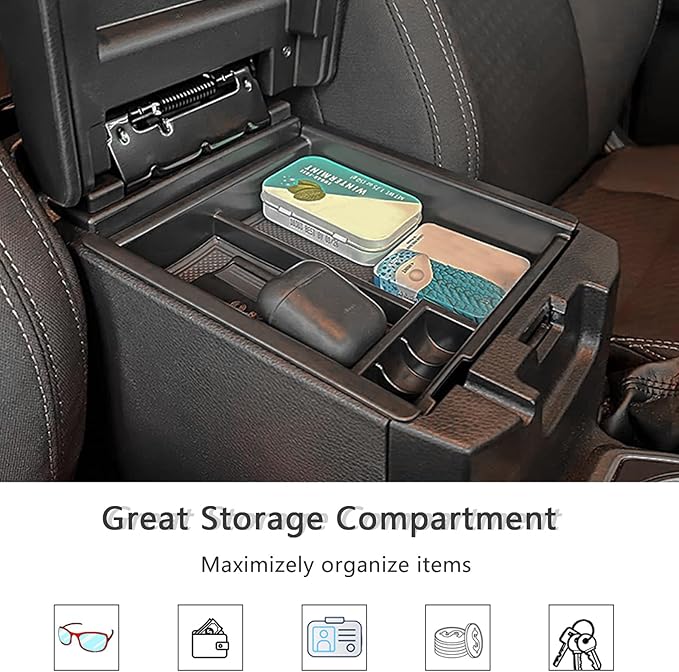 JDMCAR Center Console Organizer Tray Compatible with Toyota Tacoma Accessories 2016-2022 2023, Armrest Insert Container ABS Material Secondary Storage Box