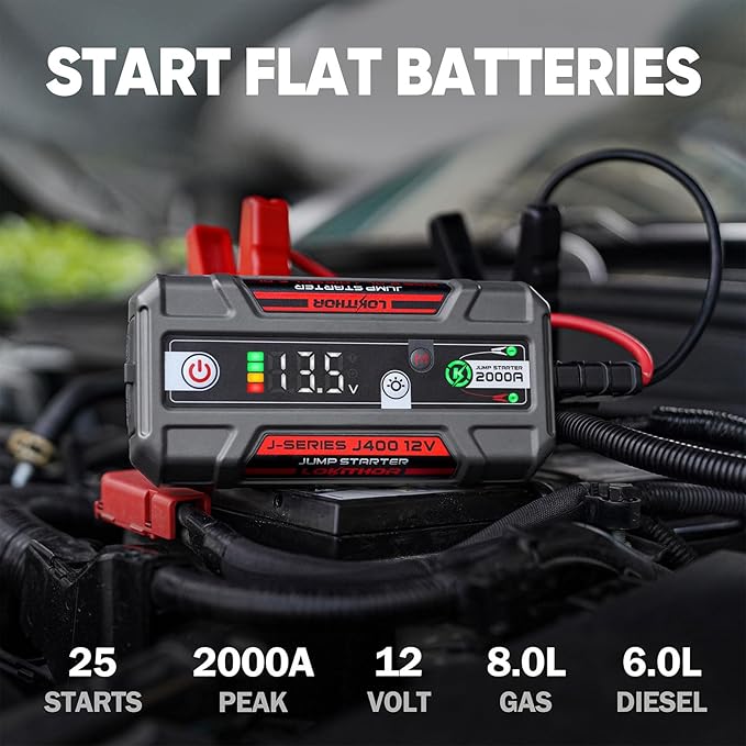 LOKITHOR J400 2000A Portable Jump Starter, 12V Lithium Battery Booster with ConnectMax Tech, Smart Digital Display, Car Jumper Box for Up to 8.0L Gas & 6.0L Diesel Engines