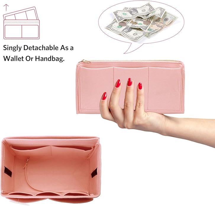 Purse Organizer Insert, Felt Tote Organizer Insert With Metal Zipper, Handbag Organizer For Speedy, Neverfull, Tote, Handbag, 7 Colors 5 Sizes