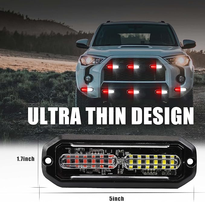 WINECO 12 Led POV Emergency Fire Strobe Lights, Red White Firefighter Surface Mount Grille Grill Warning Flashing Light Caution Construction Hazard Light Bar for Trucks Vehicles