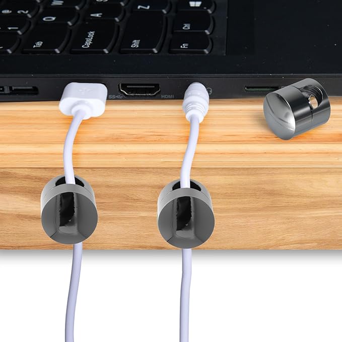 SmallCat 8 Sets Charger Holders for Cords, Black Adjustable Cable Anchor Holders, Adhesive Metal Cord Clips, Cable Management Wire Organizers for Desk, Office, Nightstand