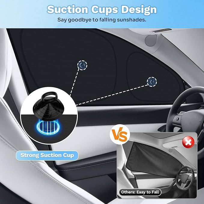 KUST Car Window Shades for 2025 2026 New Tesla Model Y Juniper Accessories with No-Fall Suction Cups Windshield Sun Shade Side Rear Window Covers Sunshade Privacy Protection for Camping Blackout 8PCS