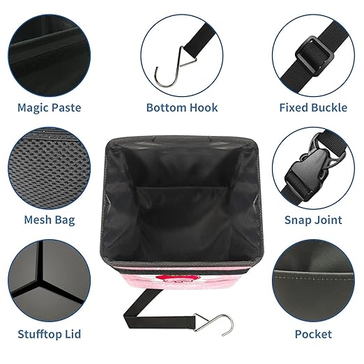 Milk Strawberry Collapsible Reusable Waterproof Trash Can with Lid - Automotive Garbage Can, Interior Car Organizer