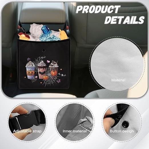 Halloween Themed Car Trash Can Hanging Trash Bin Leak-Proof Collapsible Car Garbage Bag, Car Accessories 2 Gal Large Capacity Multipurpose Storage Container