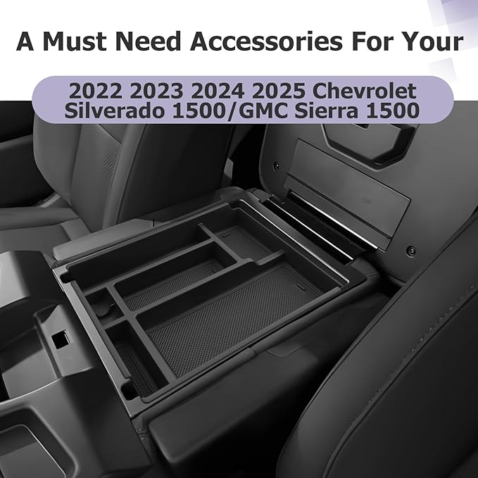 LUWU Center Console Organizer Compatible with 2019-2022 2023 2024 2025 2026 Chevy Silverado/GMC Sierra 1500 & 2020-2025 2026 Chevrolet Silverado/Sierra 2500HD 3500HD 1PC (Split-Bench Folding Seat)
