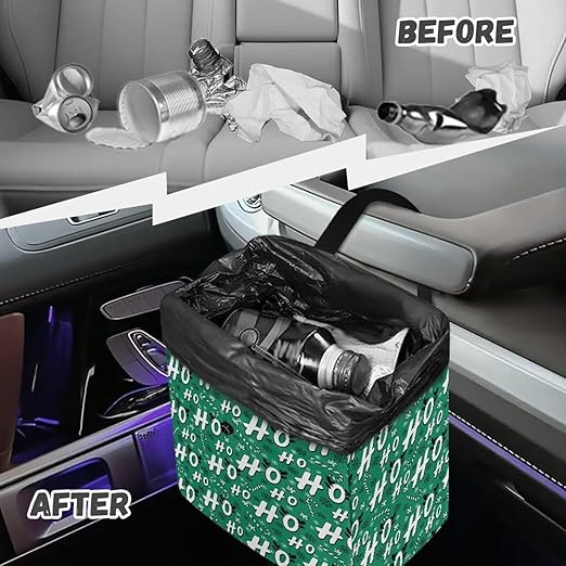 Candy Cane HoHo Pattern Garbage Bag and Water Resistant Trash Can for Car, Leakproof Trash Can for SUV Truck Christmas Car Accessories(Green)