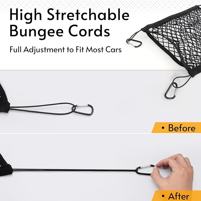 rabbitgoo Dog Car Net Barrier for SUVs, Pet Barrier with Metal Hooks & Stretchable Mesh, Car Divider & Storage Bag, Easy to Install, Drive Safely with Children & Pets, 11.7"×11.7"