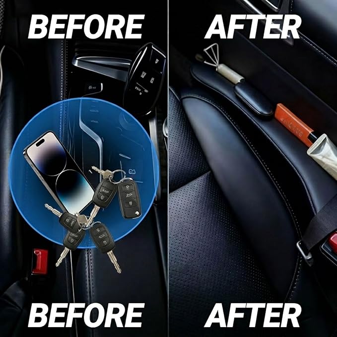 Inflatable Car Seat Gap Filler Strip - 2Pcs Leather Foldable Seat Gap Plug Blocker,Stop Dropping Items,Soft Interior Accessories for All Cars (Black)