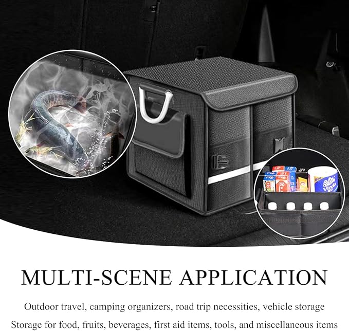 Trunk Organizer With Lid, Collapsible Waterproof Oxford Car Organizer with Aluminum Handle Base Plate, 2-Compartment 28L Sturdy Trunk Cargo Storage Organizer for RV SUV Truck (Gray)