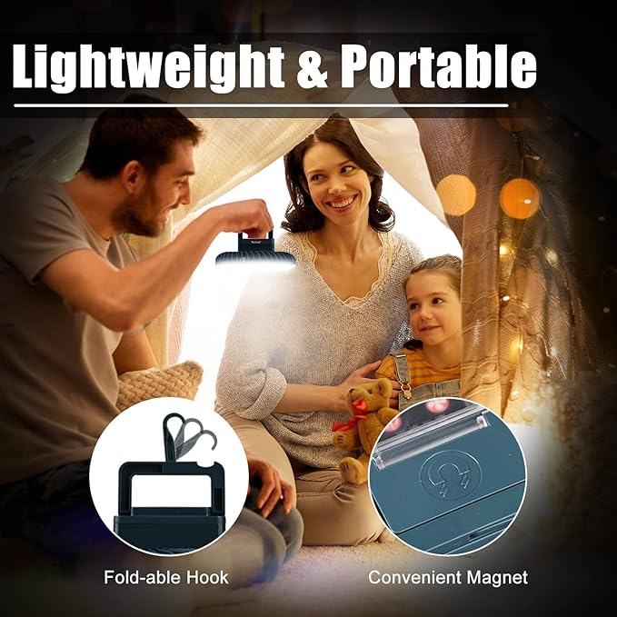 Portable Camping Fan with LED Lantern XTAUTO USB Rechargeable Waterproof Tent Fan with Hanging Hook Magnet Survival Kits for Indoor Outdoor Hiking Car Office Desk Outdoor Emergency Power Outage 2-pack