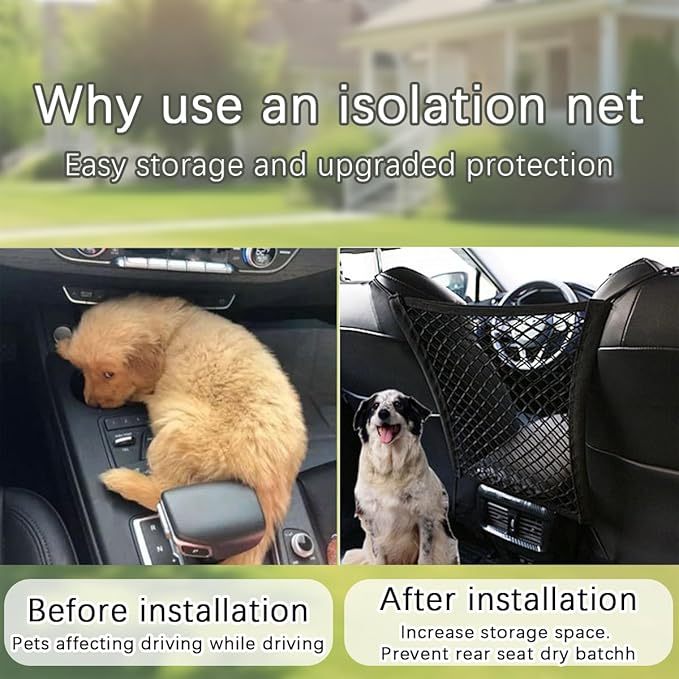 Mandark Dog Car Net Barrier, Stretchable Vehicle Pet Barrier with Safety Mesh Organizer, Auto Backseat Baby Divider Barrier & Storage Bag Accessories, Universal for SUV, RV, Truck