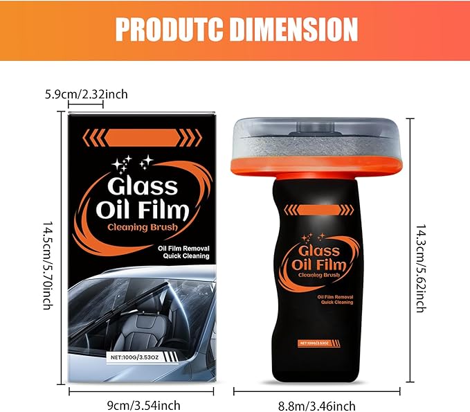 2PCS Glass Oil Film Remover for Car,100ml Roll-On Glass Compound with Cleaning Board, Removes Oil Film & Smudges,Automotive Oil Film Cleaning Brush for Car Windows