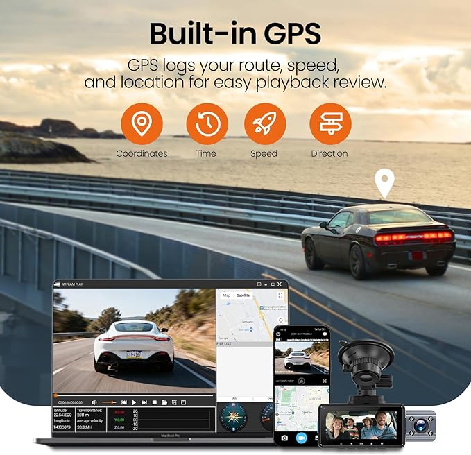 JIMIMAX 4K+1080P+1080P 3 Channel Dash Cam Front and Rear with Cabin, Free 128GB Card Included, 5.8GHz WIFI6 Dash Camera, IR Night Vision, Built-in GPS, G-Sensor, 24H Parking Mode, Support 512GB Max