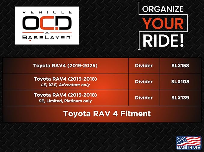 Vehicle OCD - Center Console Organizer for Toyota RAV4 (SE, Limited, Platinum ONLY) (2013-2018) - Made in USA - SLX139