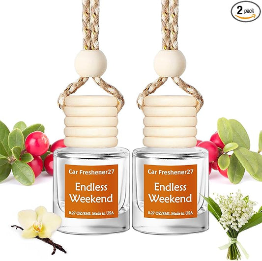 Hanging Car Air Freshener, Long Lasting Essential Oil Diffuser, Non-Toxic Endless Weekend Scent, Cute Car Fresheners for Women, 2 Pack Made in USA